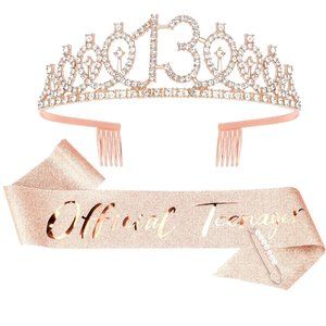 13th Birthday Crown for Girls & Official Teenager Birthday Sash & Pearl